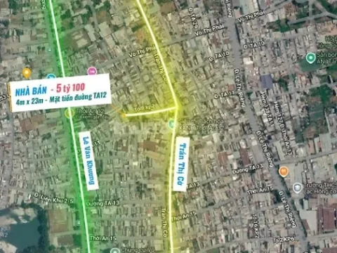 Bán nhà mặt tiền TA12, Q12 - Diện tích: 4x23m - Giá bán: 5,1 tỷ