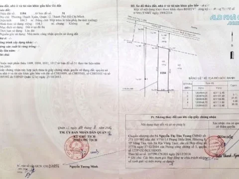 Cho thuê 104m² đất trống tại Đường Thạnh Xuân 33, P.Thạnh Xuân, Q12, HCM. nay là P.Thới An